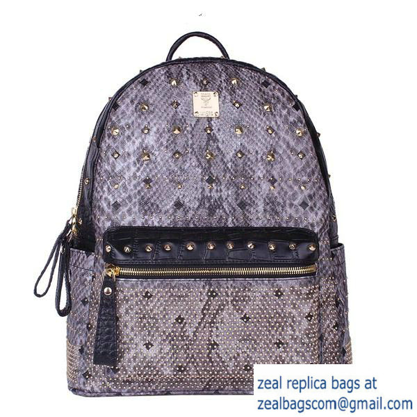 High Quality Replica Hot Sale MCM Armour Medium Backpack Snake Leather MC2095 Grey - Click Image to Close